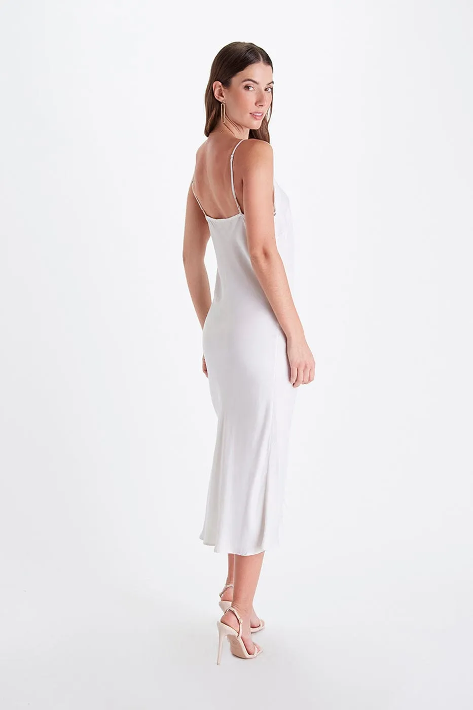 Bias Cut Lightweight TENCEL Modal Vegan Silk Slip Dress | Snow White