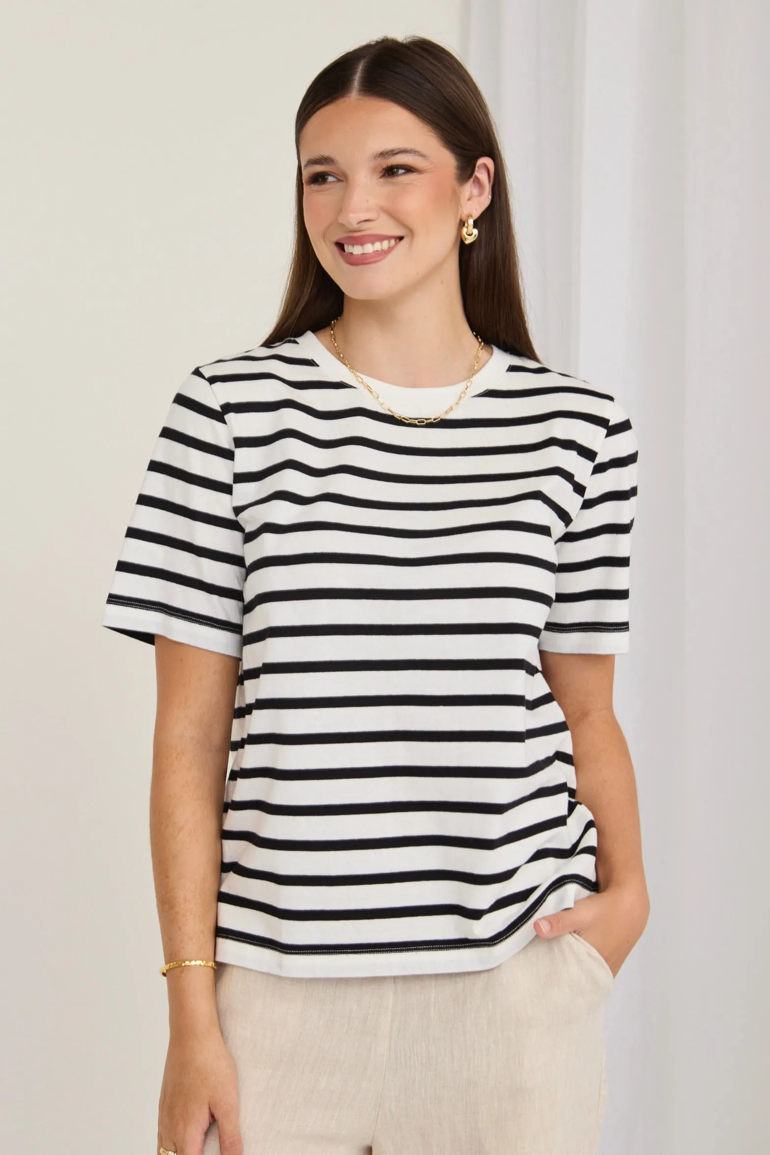 Binding Black White Stripe Boxy Fit Tee