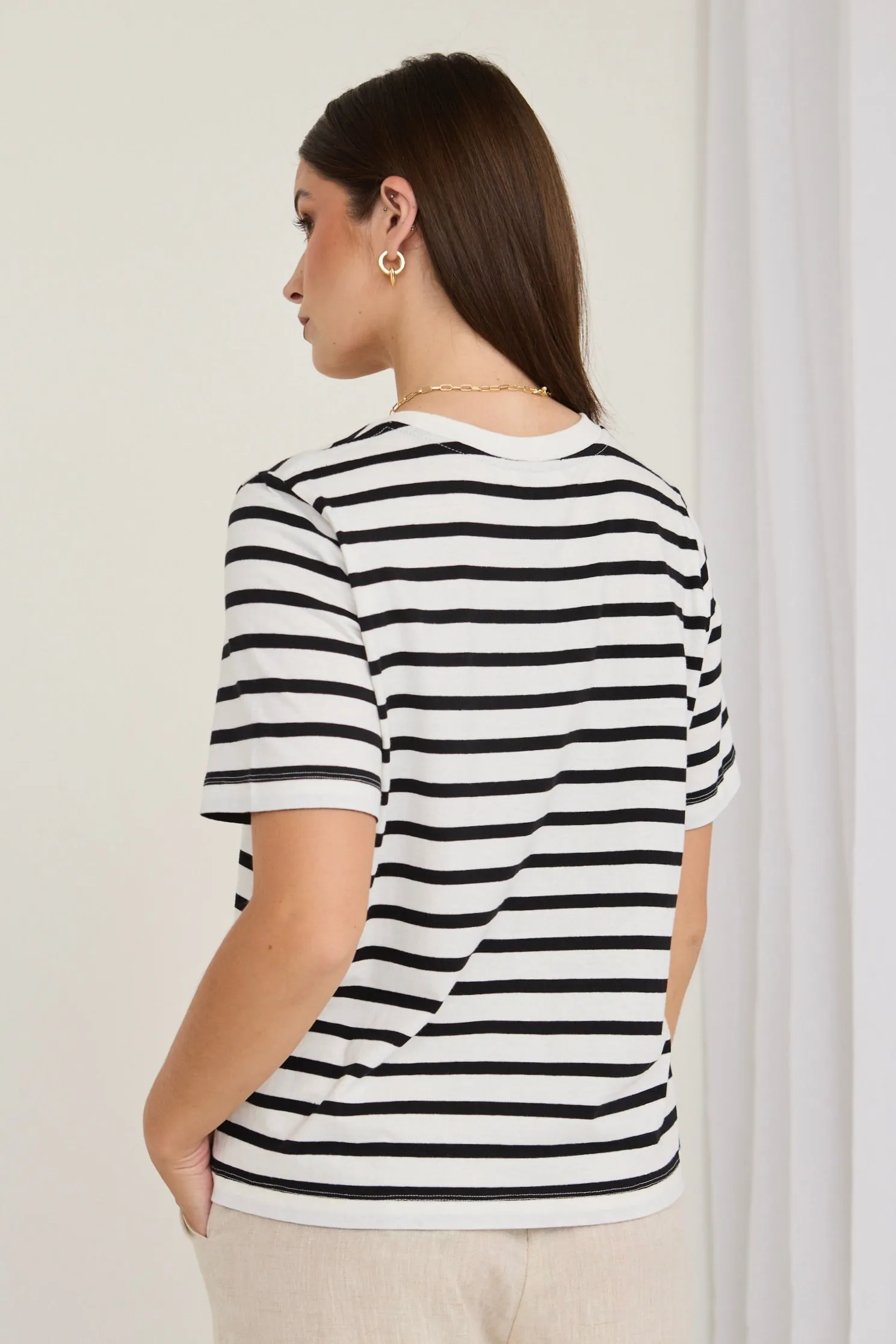 Binding Black White Stripe Boxy Fit Tee