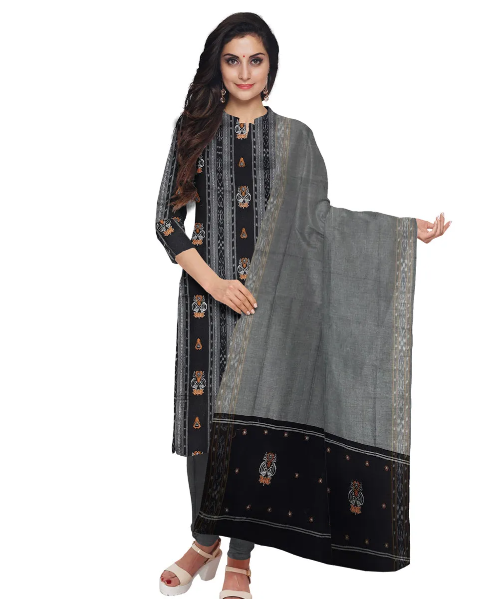 Black hand woven cotton nuapatna dress material