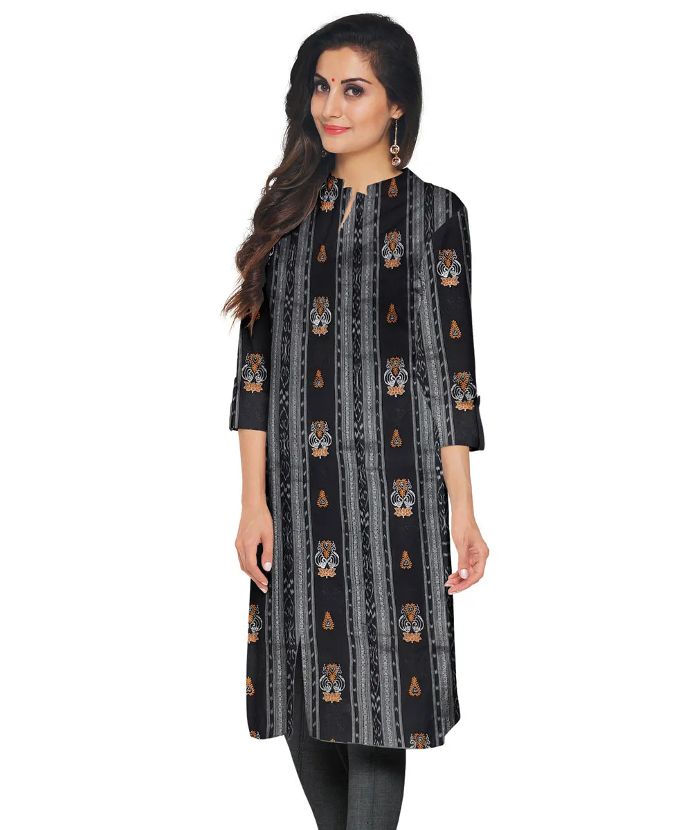 Black hand woven cotton nuapatna dress material