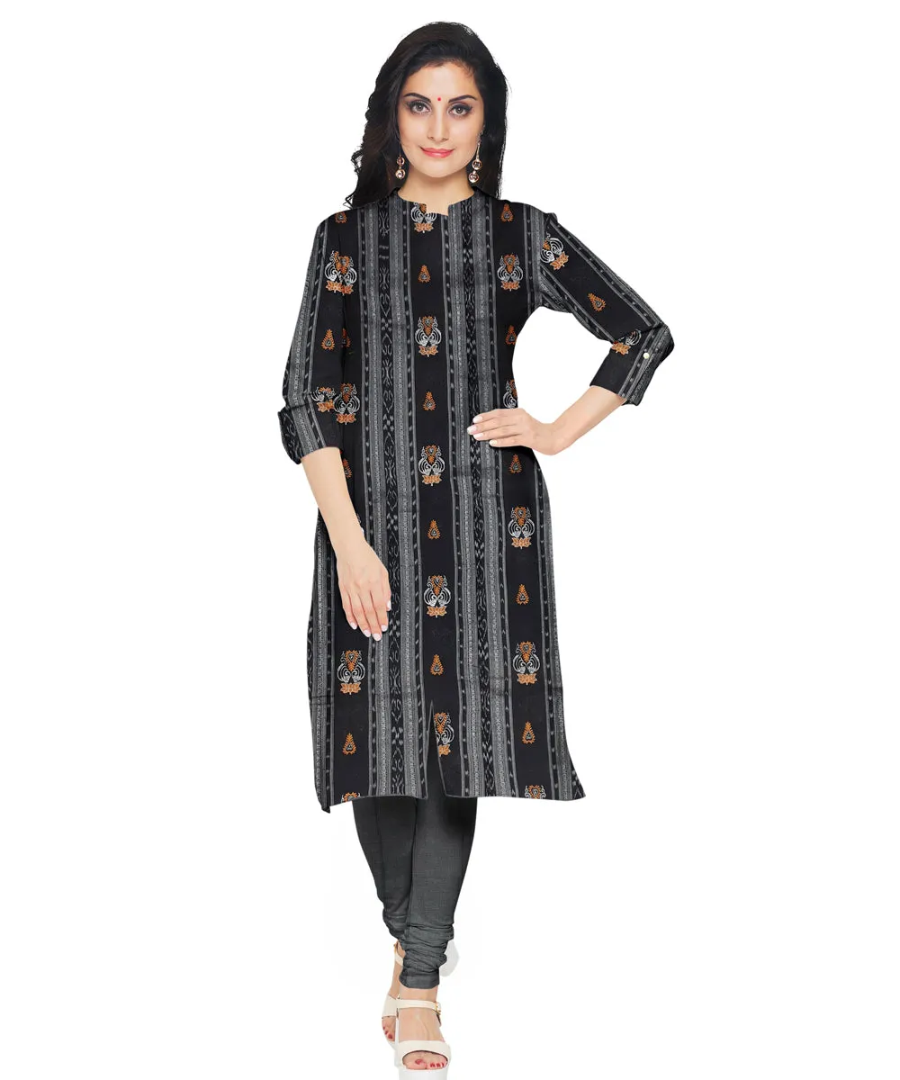 Black hand woven cotton nuapatna dress material