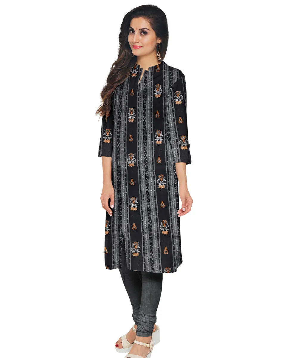 Black hand woven cotton nuapatna dress material