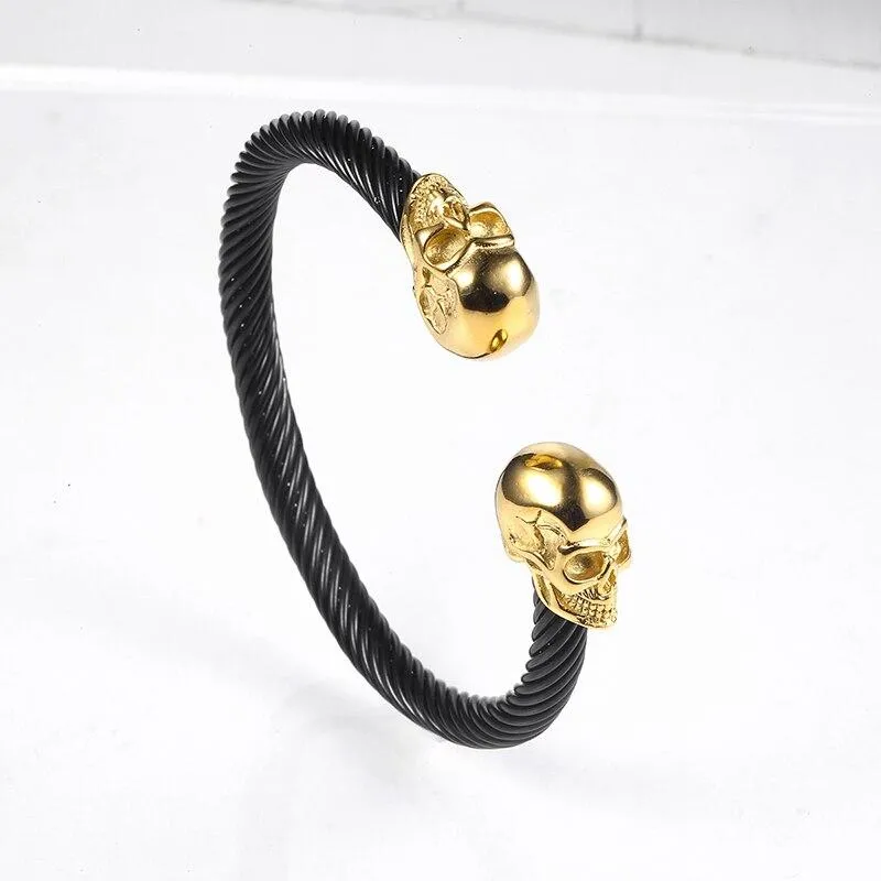 Black Stainless Steel Golden Skulls Bracelet