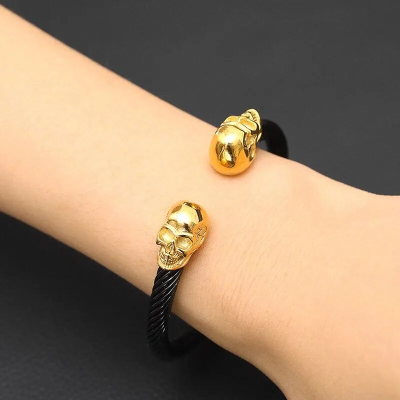 Black Stainless Steel Golden Skulls Bracelet