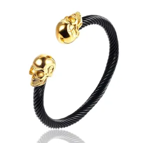 Black Stainless Steel Golden Skulls Bracelet