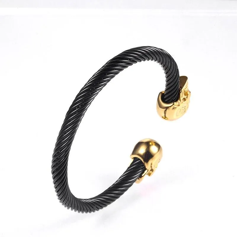 Black Stainless Steel Golden Skulls Bracelet