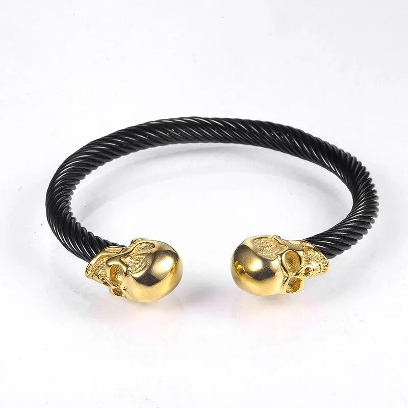 Black Stainless Steel Golden Skulls Bracelet