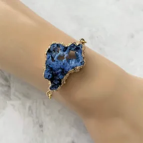 Blue Druzy Gold Adjustable Chain Bracelet