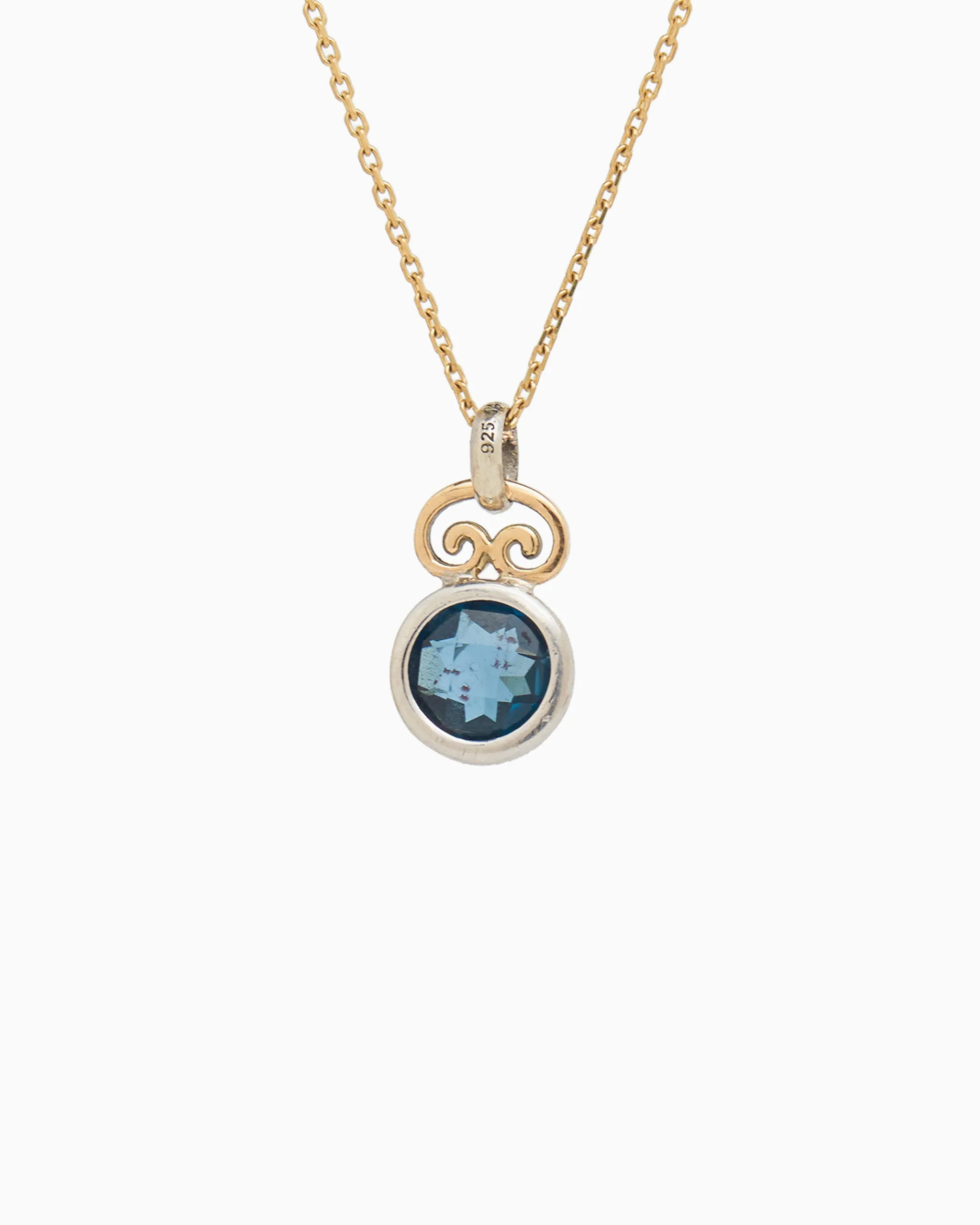 Blue Moon Pendant with Petroglyph - London Blue Topaz