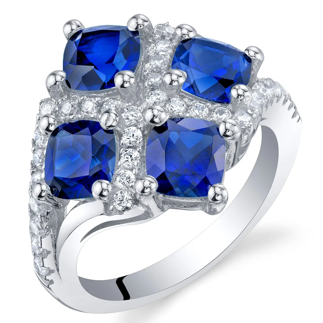 Blue Sapphire Cushion Cut Sterling Silver Ring Size 7