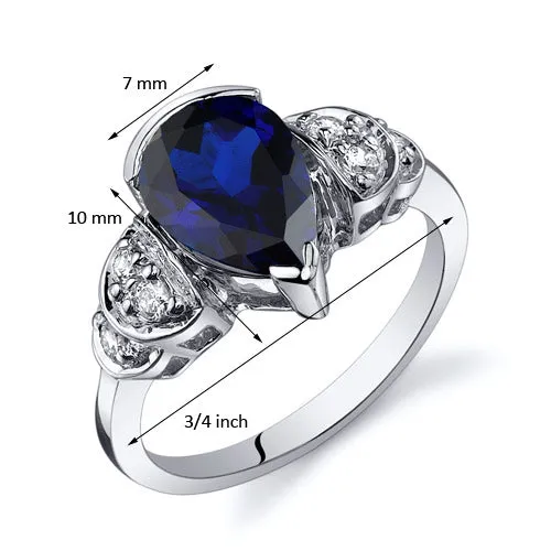 Blue Sapphire Pear Shape Sterling Silver Ring Size 7