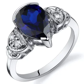 Blue Sapphire Pear Shape Sterling Silver Ring Size 7