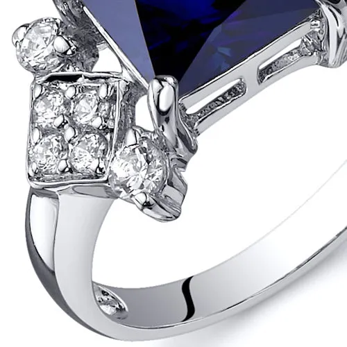 Blue Sapphire Princess Cut Sterling Silver Ring Size 6