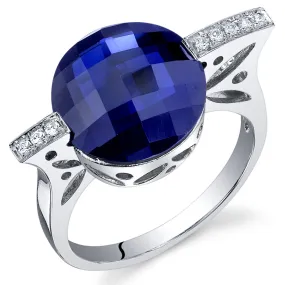 Blue Sapphire Round Cut Sterling Silver Ring Size 6