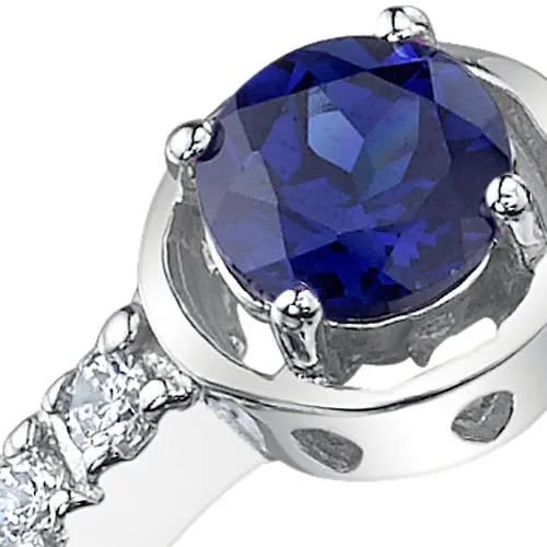 Blue Sapphire Round Cut Sterling Silver Ring Size 8