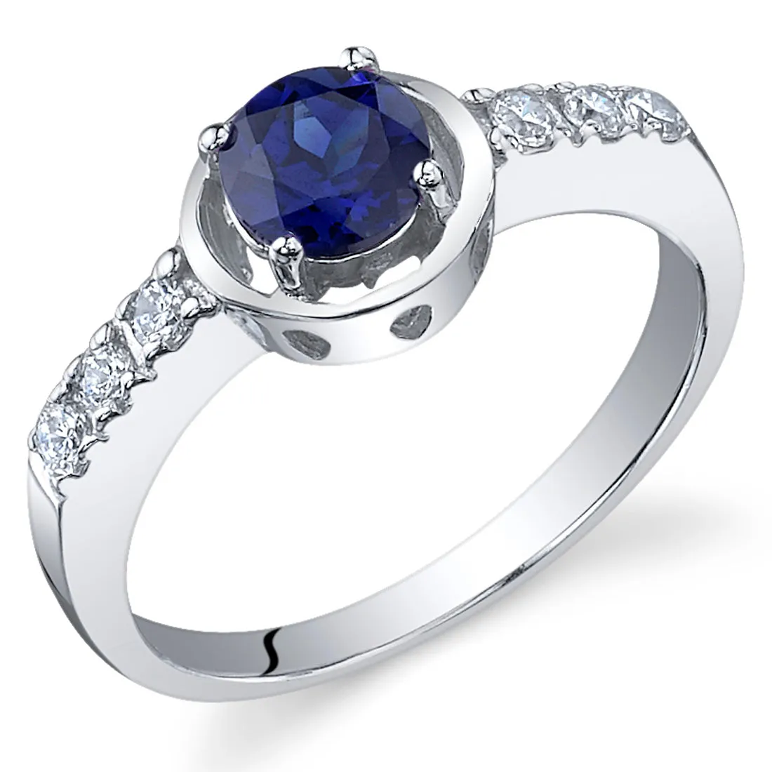 Blue Sapphire Round Cut Sterling Silver Ring Size 8