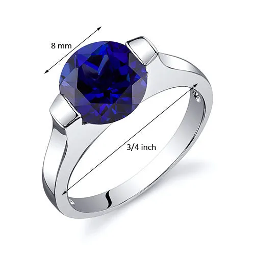 Blue Sapphire Round Cut Sterling Silver Ring Size 9