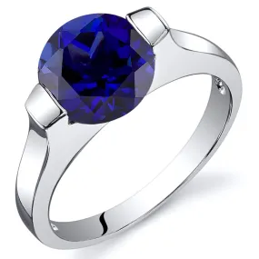 Blue Sapphire Round Cut Sterling Silver Ring Size 9