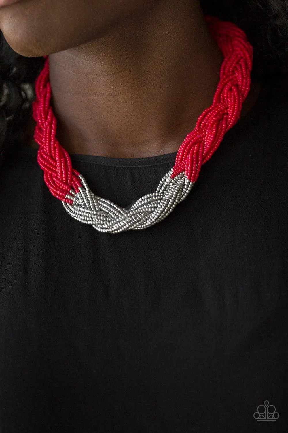 Brazilian Brilliance Red Seed Bead Necklace and matching Earrings - Paparazzi Accessories