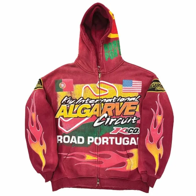 By Kiy Studios Algarve Circuit II Zip up Hoodie (Sun Faded Oxblood)