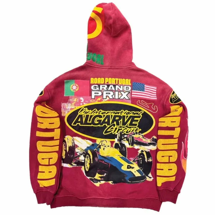 By Kiy Studios Algarve Circuit II Zip up Hoodie (Sun Faded Oxblood)