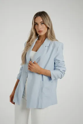 Caitlyn Ruched Sleeve Pocket Blazer In Blue