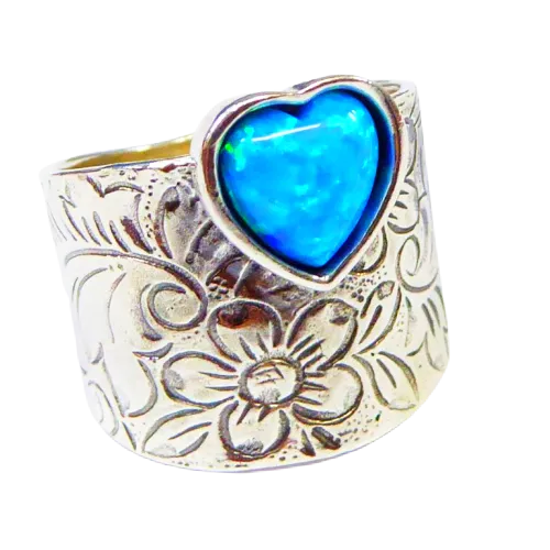 Capture Hearts with Our Chic Silver Ring Selection. Bluenoemi sterling silver ring for woman set with a blue opal heart