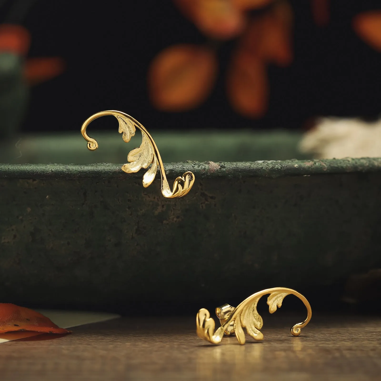 Carved Acanthus Leaf Earrings