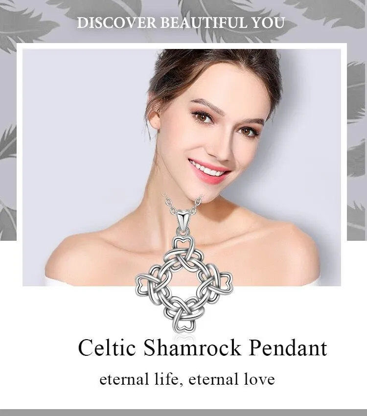 Celtic Clover Flower Sterling Silver Pendant Necklace