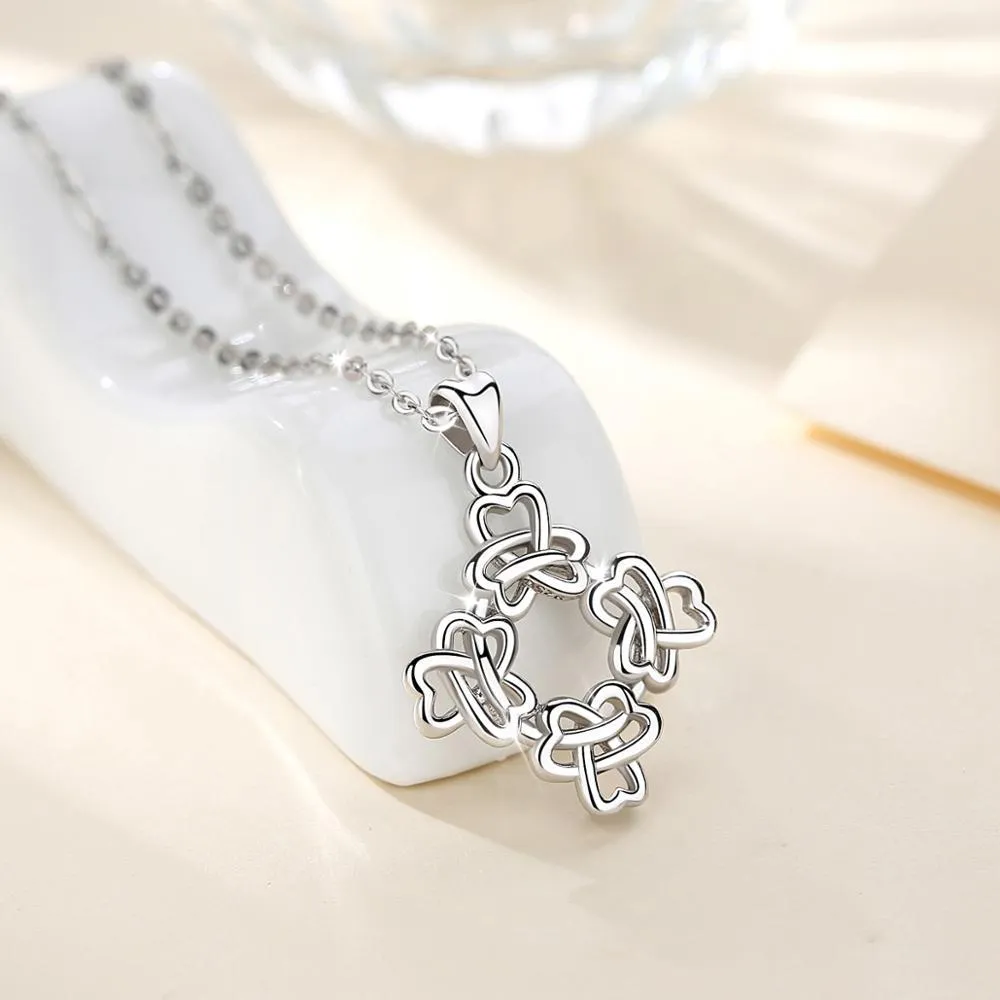 Celtic Clover Flower Sterling Silver Pendant Necklace