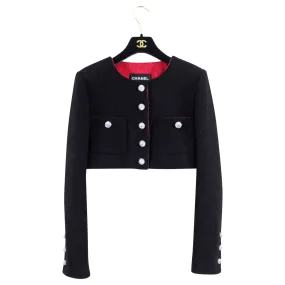 Chanel 21A Black Crop Jacket with Crystal Buttons - FR38 (4/6)