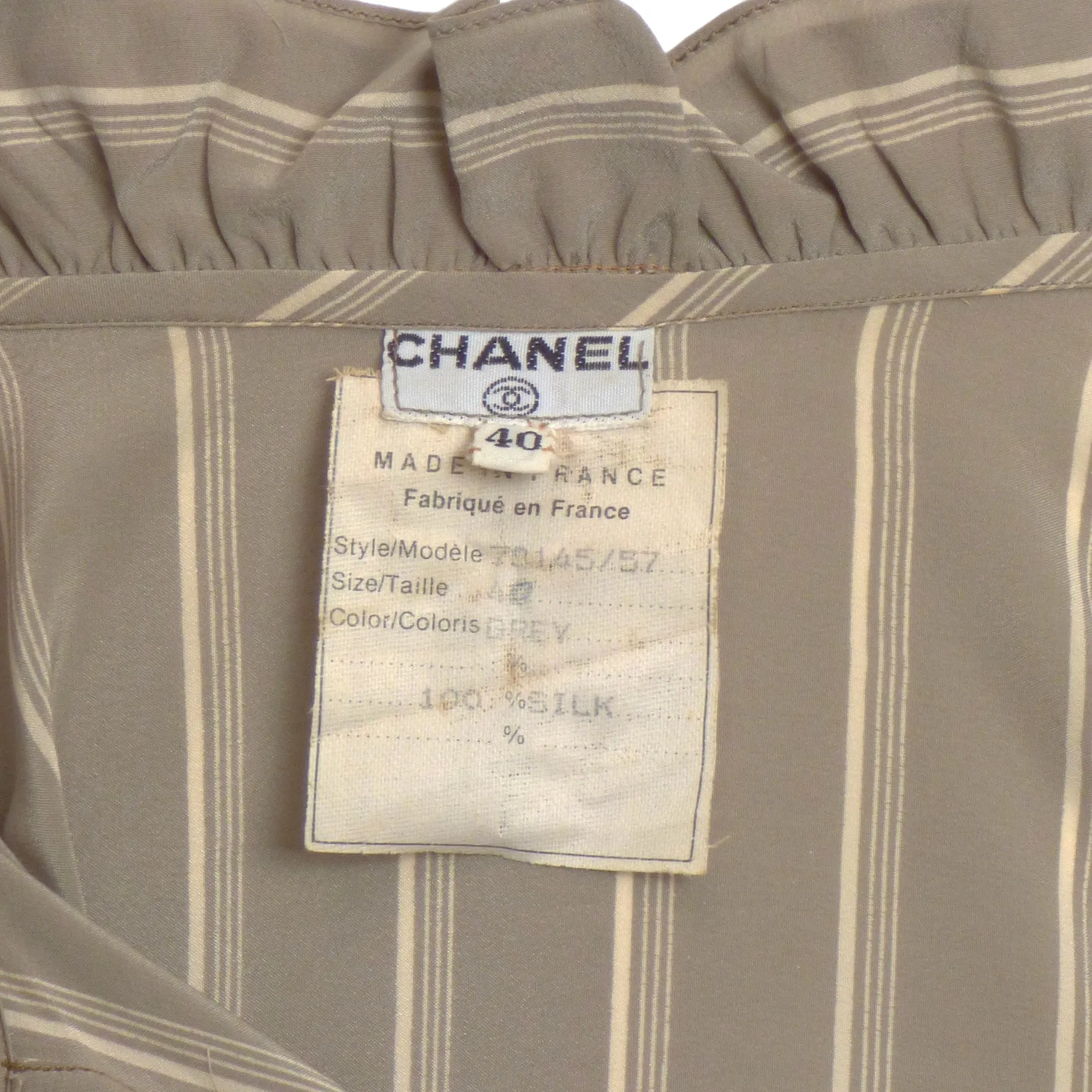 CHANEL- 1980s AS IS 2pc Silk Stripe Ensemble, Size 4