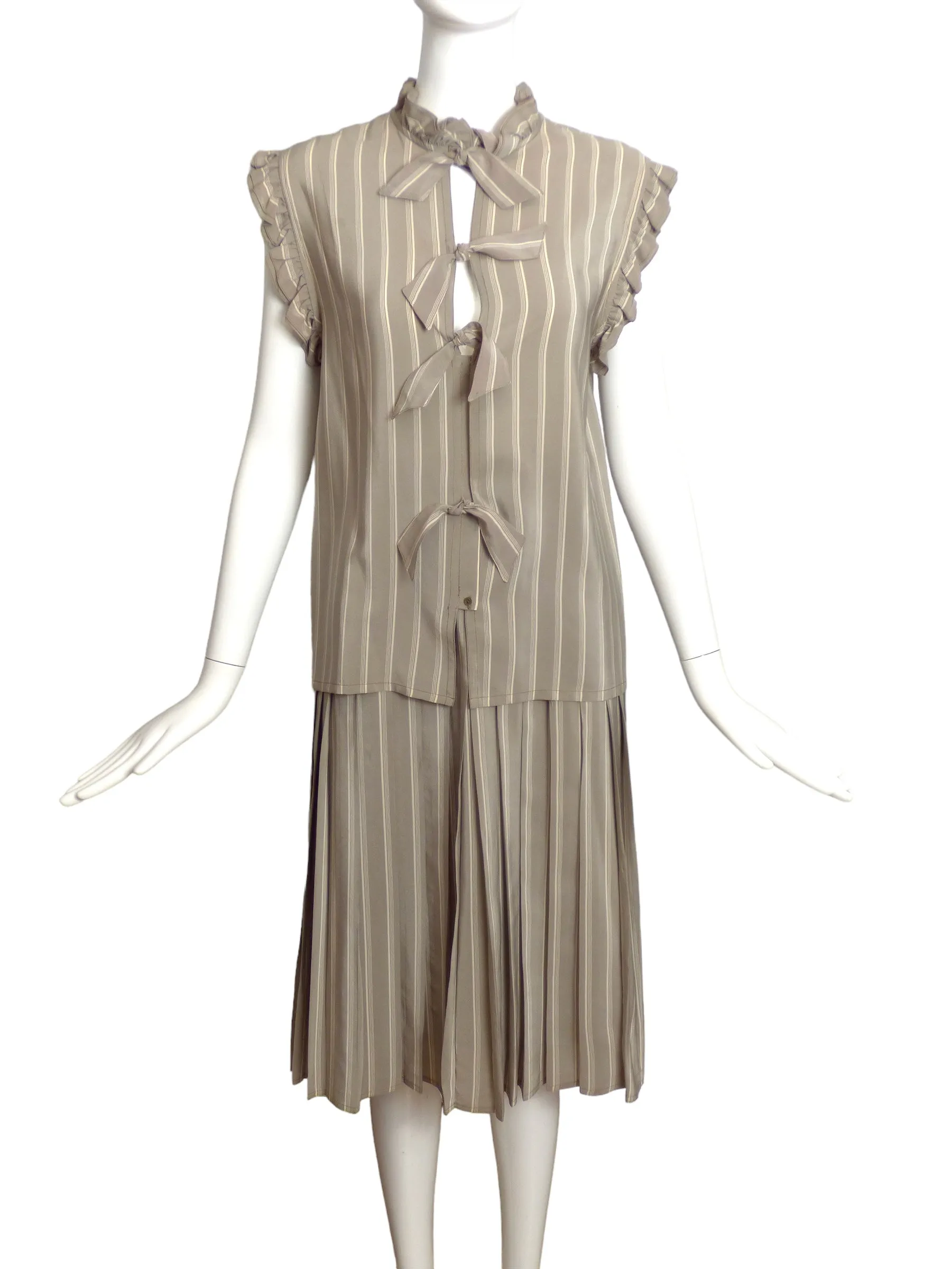 CHANEL- 1980s AS IS 2pc Silk Stripe Ensemble, Size 4