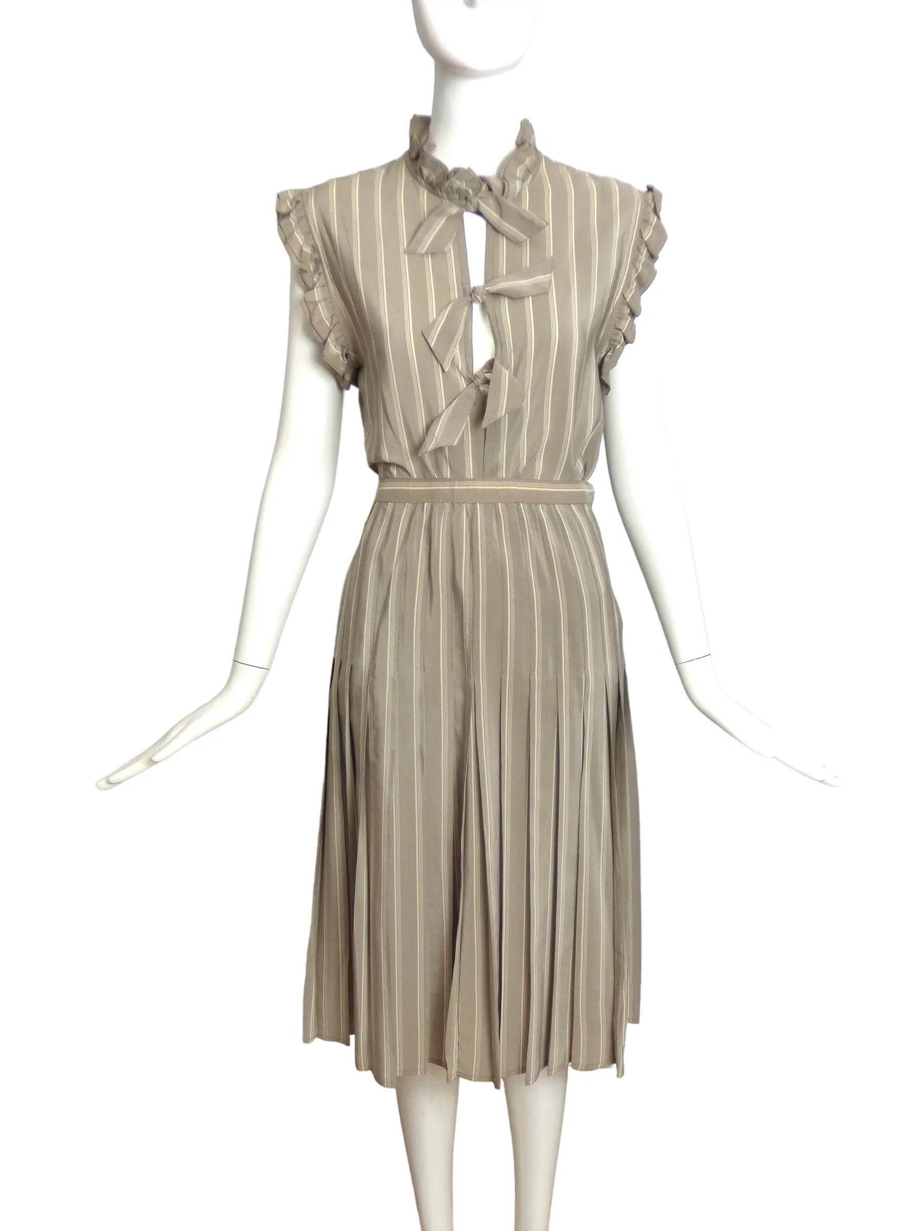 CHANEL- 1980s AS IS 2pc Silk Stripe Ensemble, Size 4