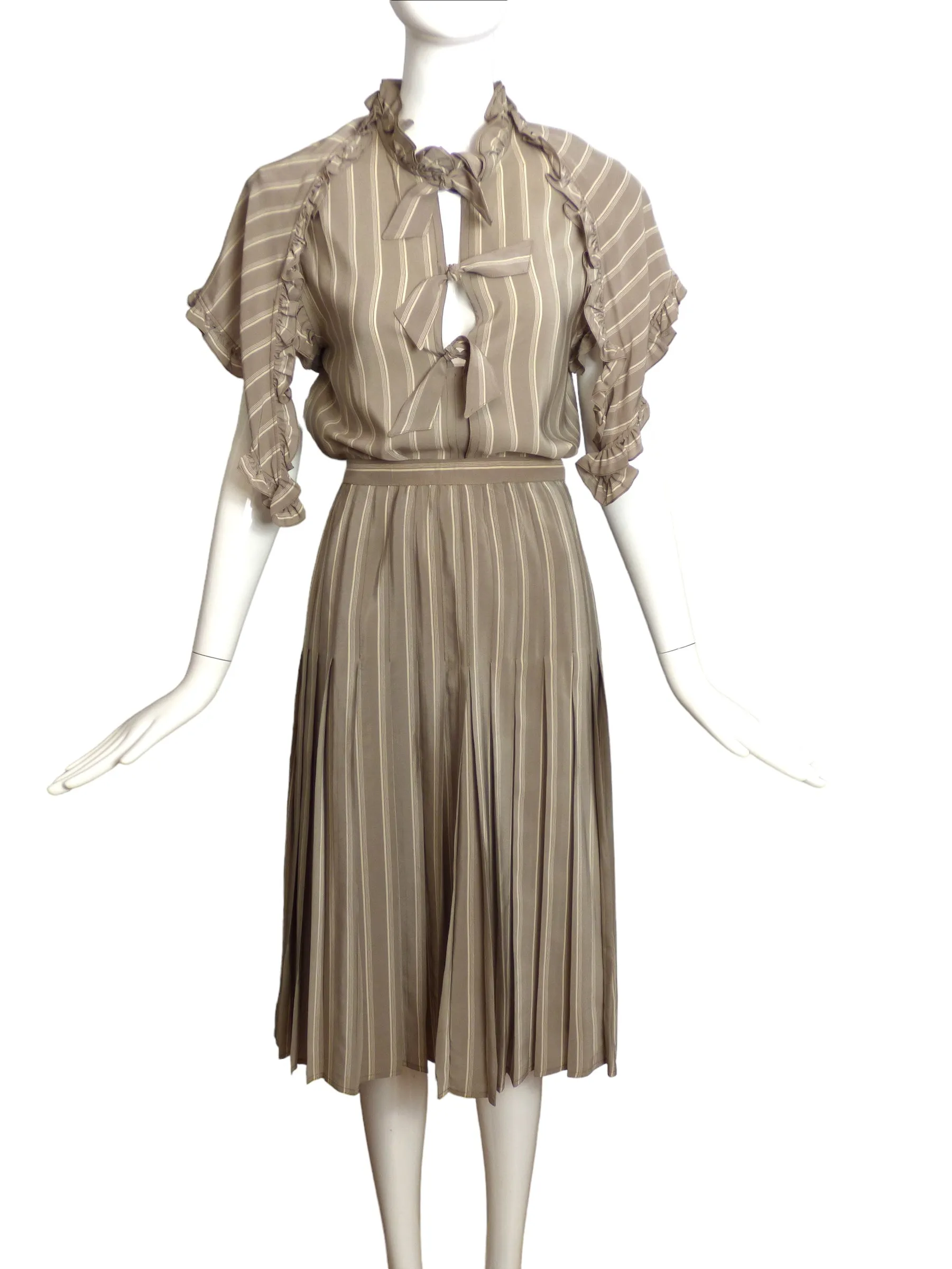 CHANEL- 1980s AS IS 2pc Silk Stripe Ensemble, Size 4