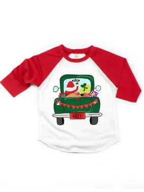 Christmas Presents Truck Raglan Shirt - Black Santa