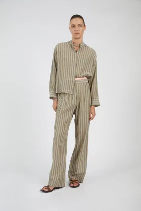 CIDADELA STRIPED COTTON AND LINEN PANTS IN DUNE