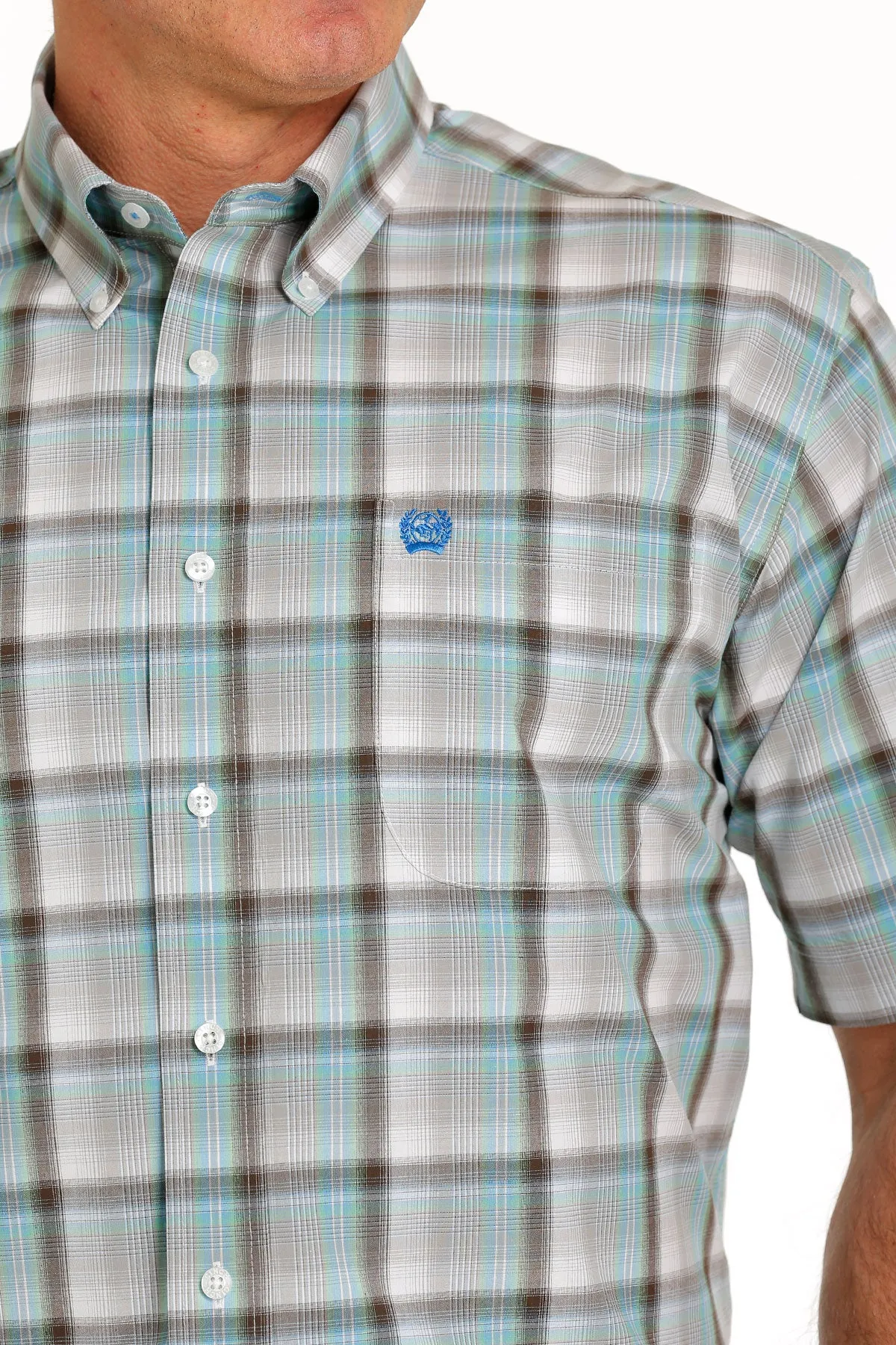 Cinch Mens Plaid Top - White, Green, Brown