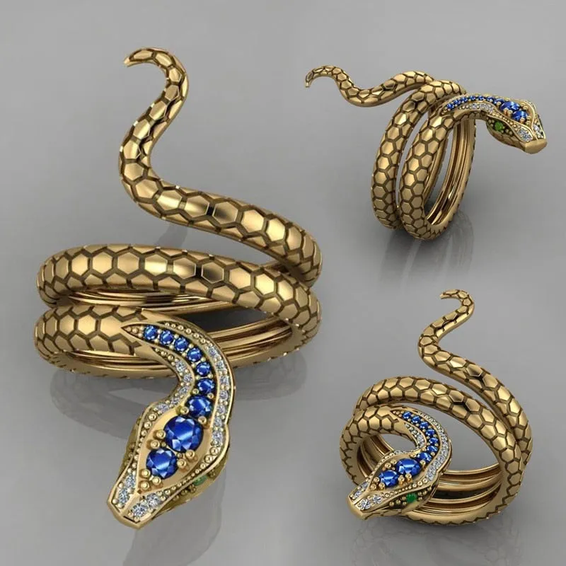 Coiled Snake Multicolor Cubic Zirconia Punk Ring