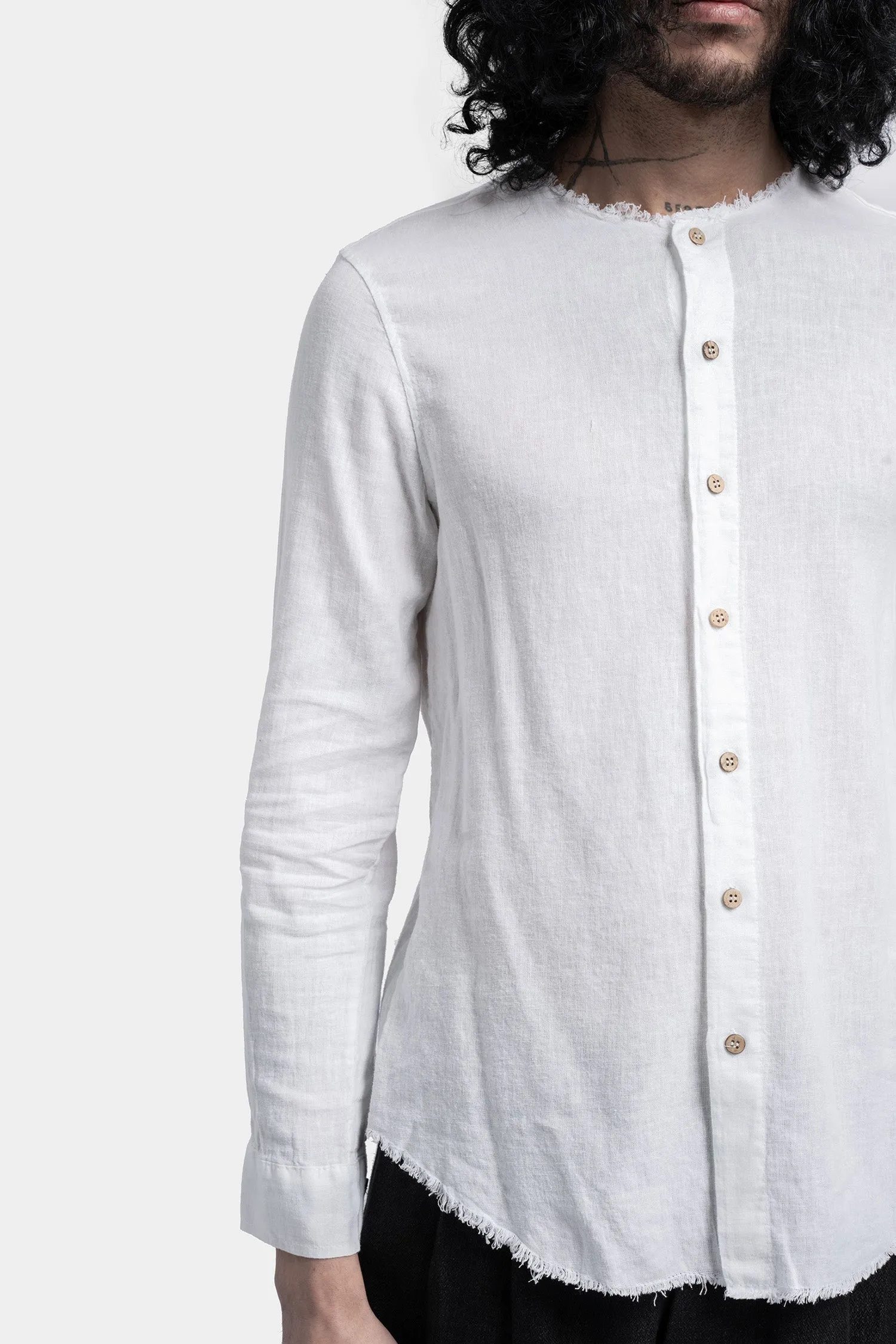 Collarless shirt, White