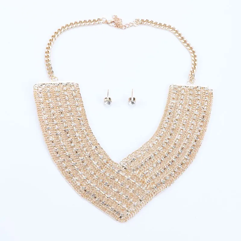 Crystal and Rhinestone Collar Necklace & Earrings Wedding Statement Jewelry Set