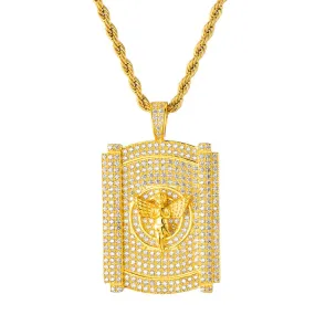 Cubic Zirconia and Rhinestone Studded Angel Bling Hip-hop Pendant Necklace