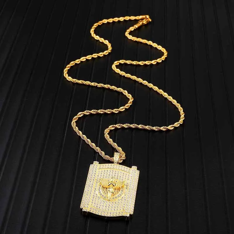 Cubic Zirconia and Rhinestone Studded Angel Bling Hip-hop Pendant Necklace