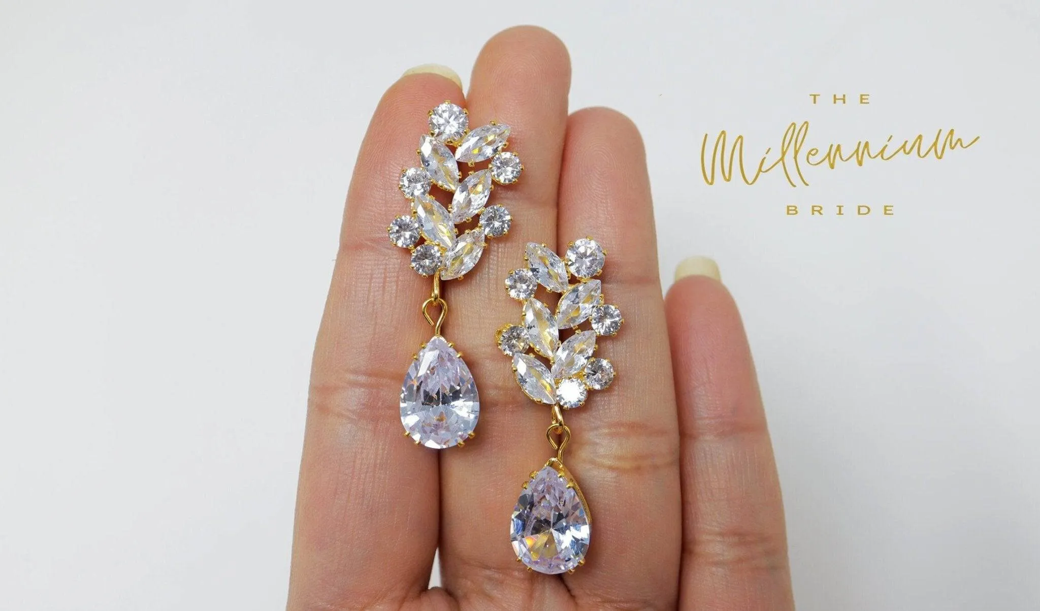 Cubic Zirconia Diamond Leaves long Drop Crystal, Diamond Earrings, Long Bridal Earrings, Crystal Bridal Earrings, Statement Earrings