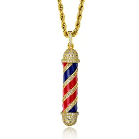 Cubic-Zirconia-Studded Barbershop Bling Copper Hip-hop Pendant Necklace