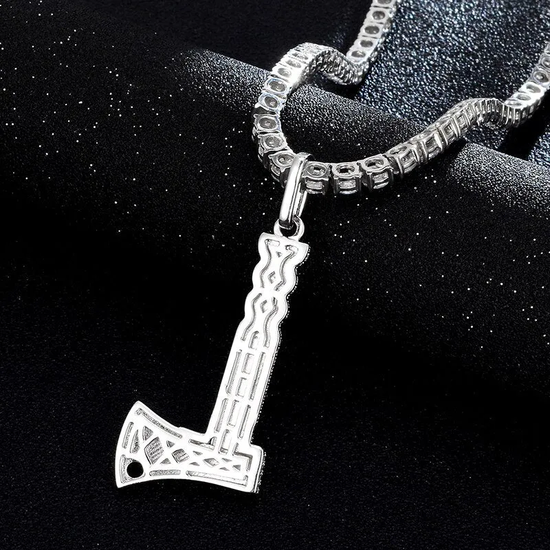 Cubic-Zirconia-Studded Hatchet Bling Hip-hop Pendant Necklace