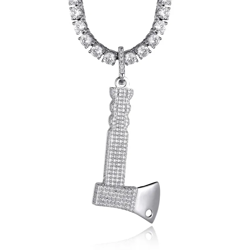 Cubic-Zirconia-Studded Hatchet Bling Hip-hop Pendant Necklace