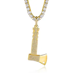 Cubic-Zirconia-Studded Hatchet Bling Hip-hop Pendant Necklace