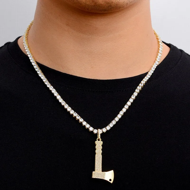 Cubic-Zirconia-Studded Hatchet Bling Hip-hop Pendant Necklace